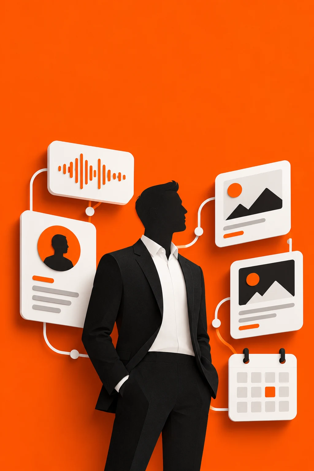 An executive profile connected to voice, content and publishing tools